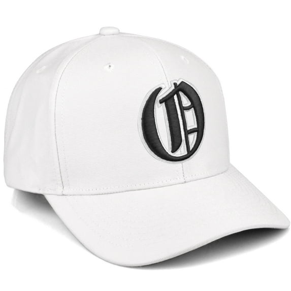 Daxton Premium Mid Profile Hat Semi Curved Visor White Cap White Black Gothic Embroidered, Letter O