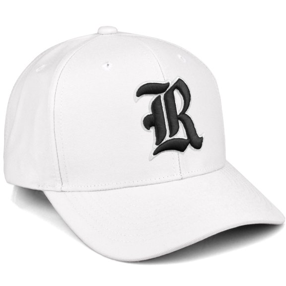 Daxton Premium Mid Profile Hat Semi Curved Visor White Cap White Black Gothic Embroidered, Letter R