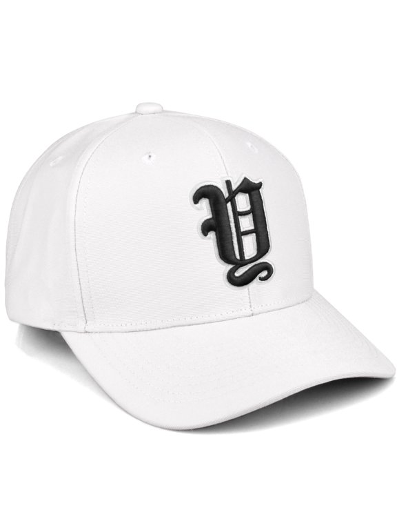 Mid Profile Hat Semi Curved Visor White Cap White Black Gothic, Letter Y