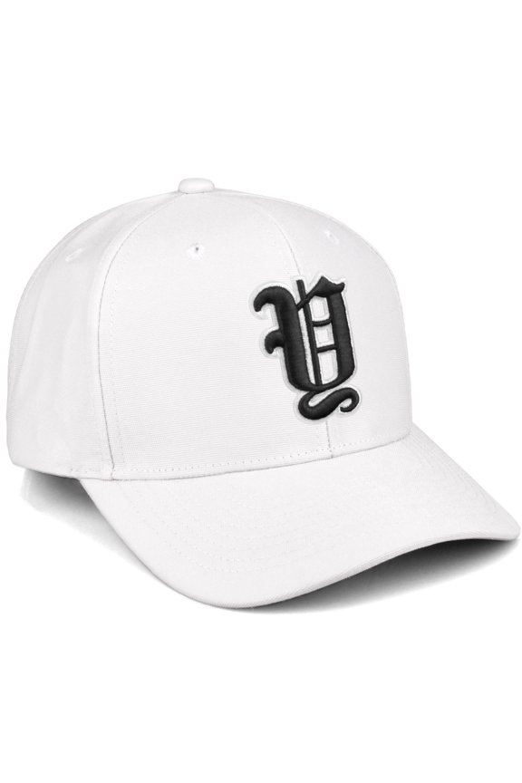 Mid Profile Hat Semi Curved Visor White Cap White Black Gothic, Letter Y