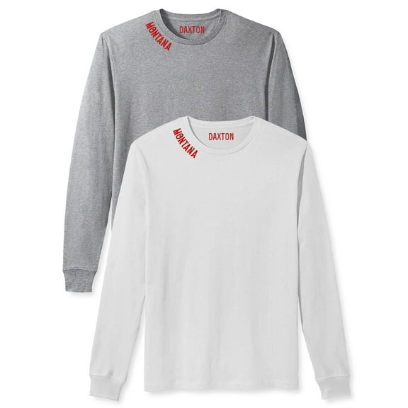 Daxton Premium Montana Men Long Sleeves T Shirt Ultra Soft Medium Weight Cotton, 2Pk Hgray Red White Red Large