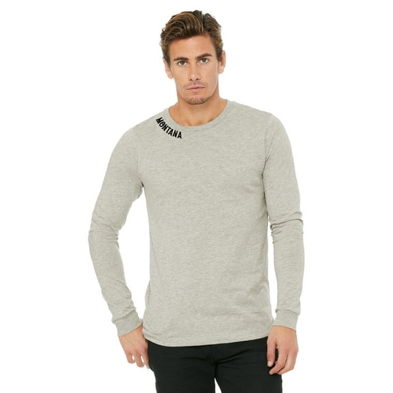Daxton Premium Montana Men Long Sleeves T Shirt Ultra Soft Medium Weight Cotton, Oat Tee Black Letters XS