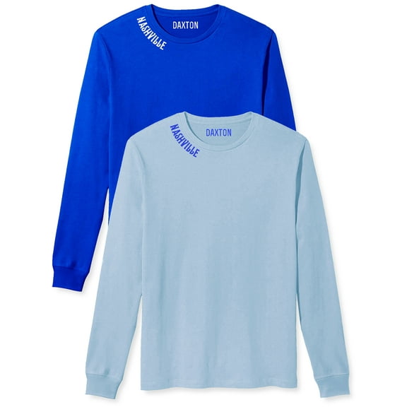 Daxton Premium Nashville Men Long Sleeves T Shirt Ultra Soft Medium Weight Cotton, 2Pk Royal White LightBlue Royal 3XL