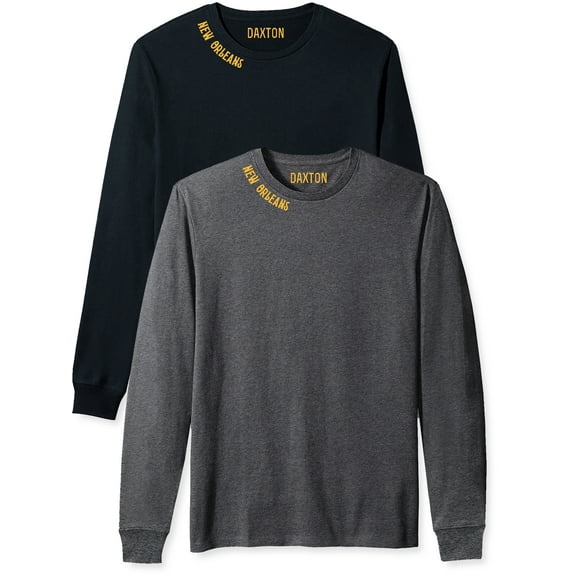 Daxton Premium New Orleans Men Long Sleeves T Shirt Ultra Soft Medium Weight Cotton, 2Pk Black Gold HCharcoal Gold 1XL