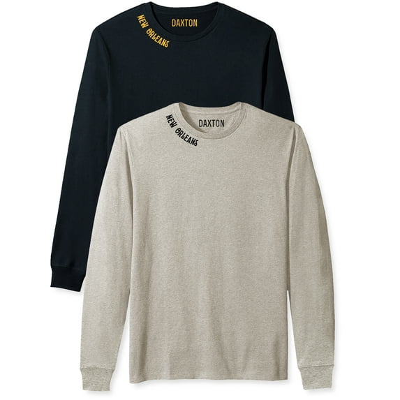 Daxton Premium New Orleans Men Long Sleeves T Shirt Ultra Soft Medium Weight Cotton, 2Pk Black Gold Oat Black Large