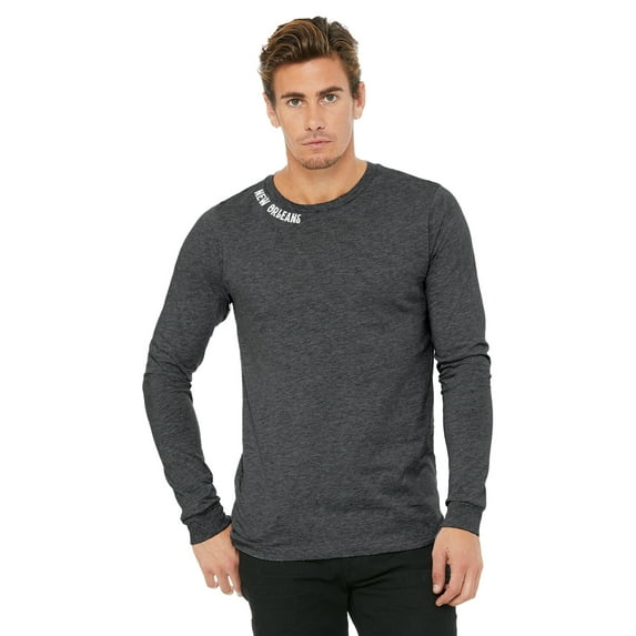 Daxton Premium New Orleans Men Long Sleeves T Shirt Ultra Soft Medium Weight Cotton, HCharcoal Tee White Letters 2XL