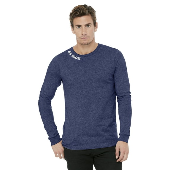 Daxton Premium New Orleans Men Long Sleeves T Shirt Ultra Soft Medium Weight Cotton, Hth Navy Tee White Letters Large