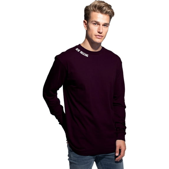Daxton Premium New Orleans Men Long Sleeves T Shirt Ultra Soft Medium Weight Cotton, Wine Tee White Letters 1XL