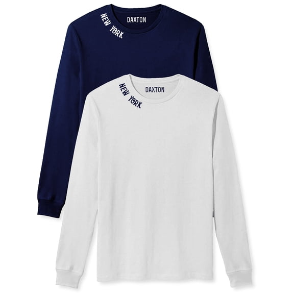 Daxton Premium New York Men Long Sleeves T Shirt Ultra Soft Medium Weight Cotton, 2PK Navy White White Navy 1XL