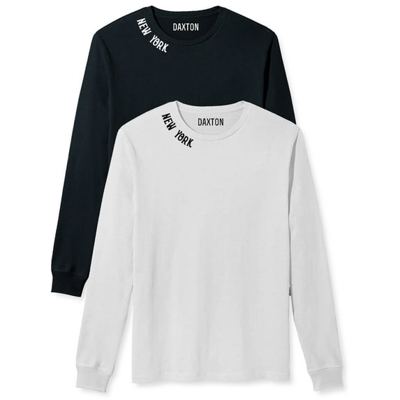 Daxton Premium New York Men Long Sleeves T Shirt Ultra Soft Medium Weight Cotton, 2Pk Black White White Black Medium