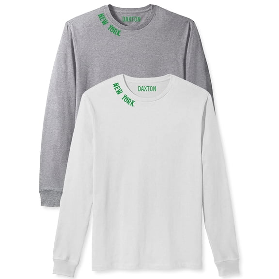 Daxton Premium New York Men Long Sleeves T Shirt Ultra Soft Medium Weight Cotton, 2Pk Hgray Green White Green XS