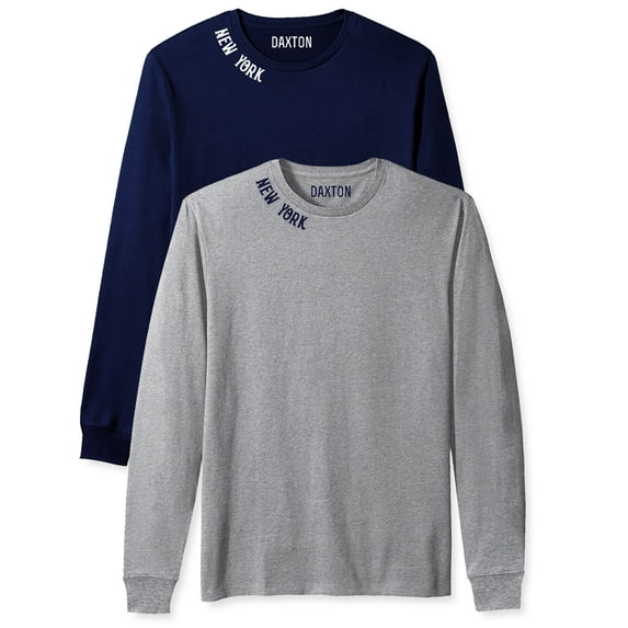 Daxton Premium New York Men Long Sleeves T Shirt Ultra Soft Medium Weight Cotton, 2Pk Navy White HGray Navy Large