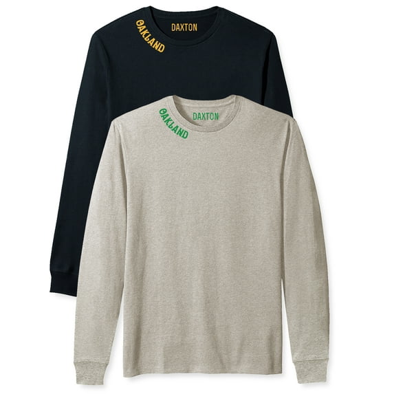 Daxton Premium Oakland Men Long Sleeves T Shirt Ultra Soft Medium Weight Cotton, 2Pk Black Gold Oat Green 3XL