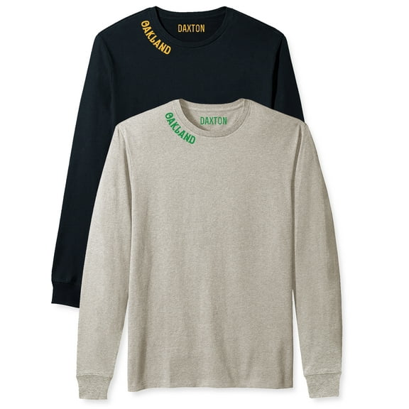 Daxton Premium Oakland Men Long Sleeves T Shirt Ultra Soft Medium Weight Cotton, 2Pk Black Gold Oat Green Medium
