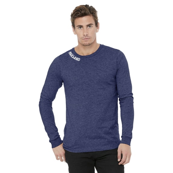 Daxton Premium Oakland Men Long Sleeves T Shirt Ultra Soft Medium Weight Cotton, Heather Navy Tee White Letters Small