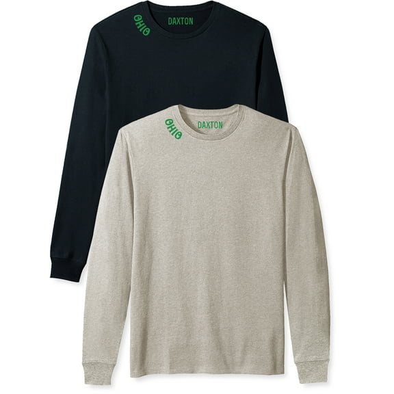 Daxton Premium Ohio Men Long Sleeves T Shirt Ultra Soft Medium Weight Cotton, 2Pk Black Green Oat Green 2XL