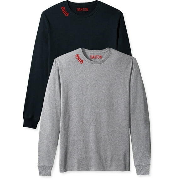 Daxton Premium Ohio Men Long Sleeves T Shirt Ultra Soft Medium Weight Cotton, 2Pk Black Red Hgray Red 3XL