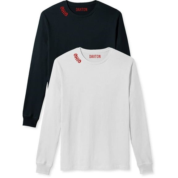 Daxton Premium Ohio Men Long Sleeves T Shirt Ultra Soft Medium Weight Cotton, 2Pk Black Red White Red 3XL