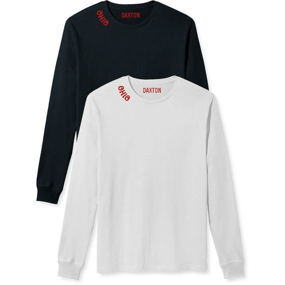Daxton Premium Ohio Men Long Sleeves T Shirt Ultra Soft Medium Weight Cotton, 2Pk Black Red White Red Medium