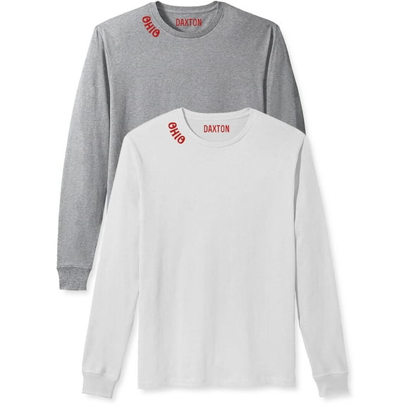 Daxton Premium Ohio Men Long Sleeves T Shirt Ultra Soft Medium Weight Cotton, 2Pk Hgay Red White Red 1XL