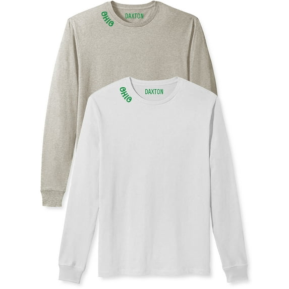 Daxton Premium Ohio Men Long Sleeves T Shirt Ultra Soft Medium Weight Cotton, 2Pk Oat Green White Green 1XL