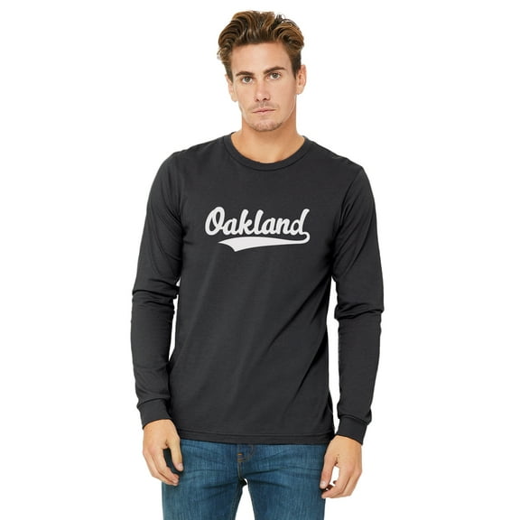 Daxton Premium Script Cities Long Sleeves Tshirt Soft Med Weight Cotton, Oakland-Black White, M