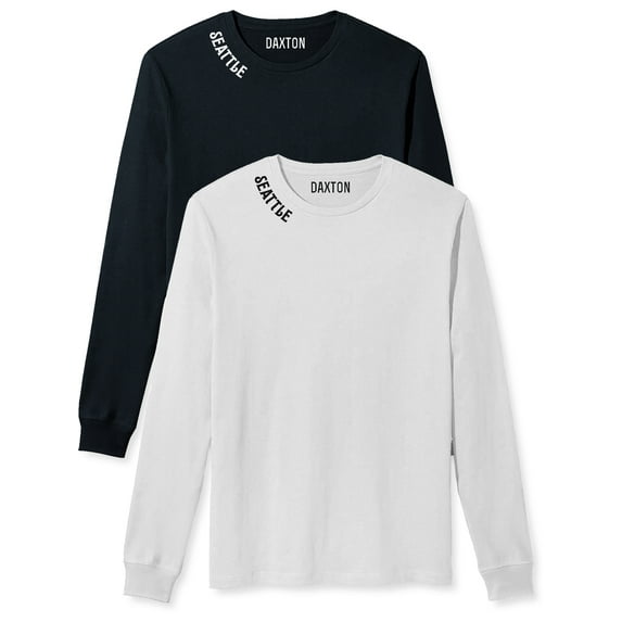 Daxton Premium Seattle Men Long Sleeves T Shirt Ultra Soft Medium Weight Cotton, 2Pk Black White White Black Small