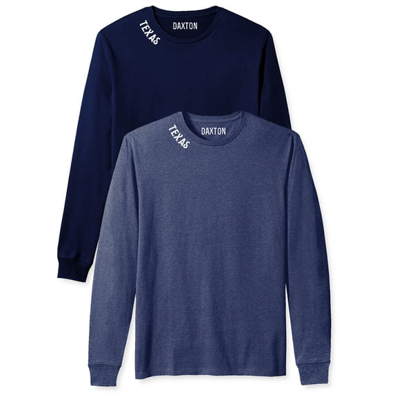 Daxton Premium Texas Men Long Sleeves T Shirt Ultra Soft Medium Weight Cotton, 2PK Navy White HNavy White 2XL