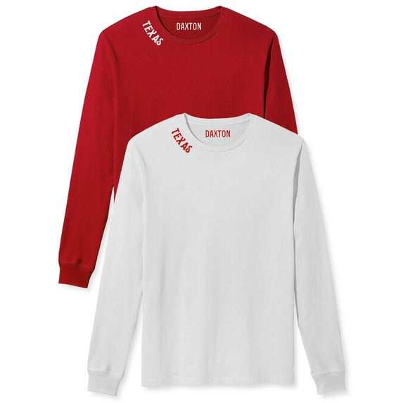 Daxton Premium Texas Men Long Sleeves T Shirt Ultra Soft Medium Weight Cotton, 2Pk Red White White Red Large