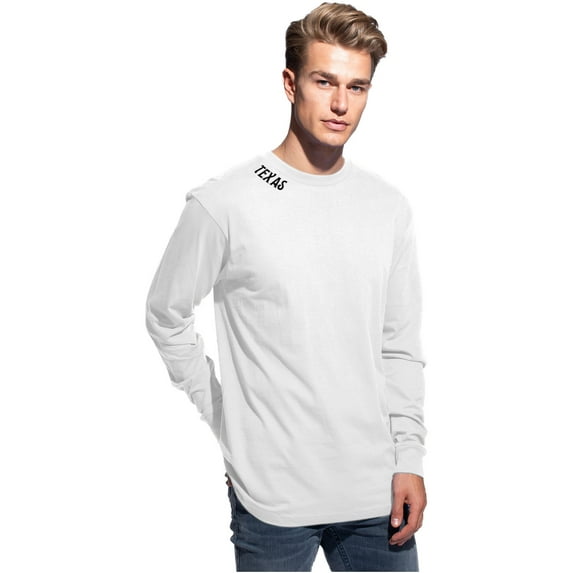 Daxton Premium Texas Men Long Sleeves T Shirt Ultra Soft Medium Weight Cotton, White Tee Black Letters Medium