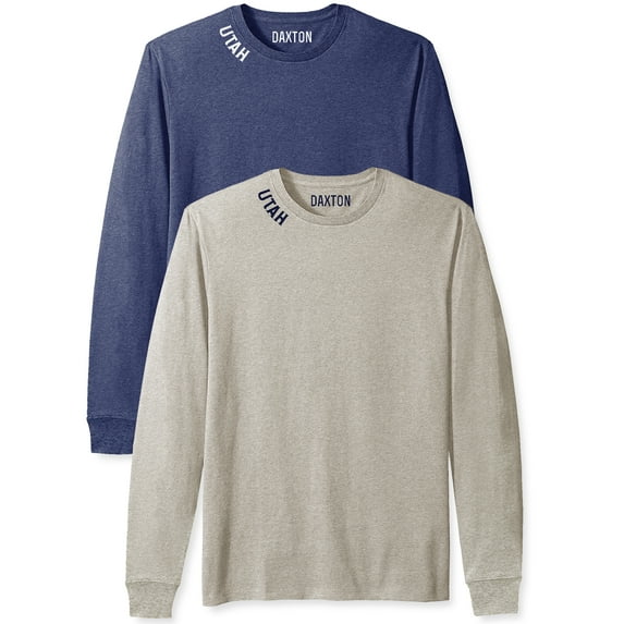 Daxton Premium Utah Men Long Sleeves T Shirt Ultra Soft Medium Weight Cotton, 2Pk HNavy White Oat Navy Large