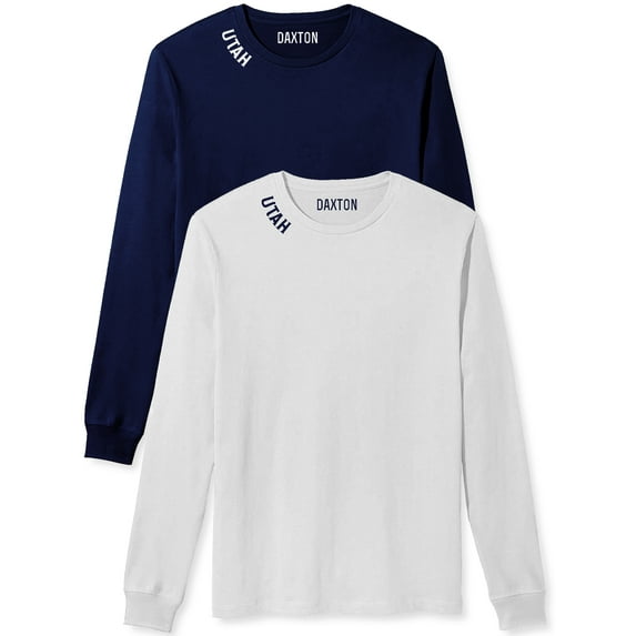 Daxton Premium Utah Men Long Sleeves T Shirt Ultra Soft Medium Weight Cotton, 2Pk Navy White White Navy 2XL