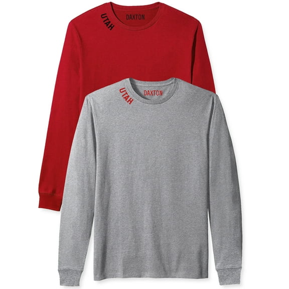 Daxton Premium Utah Men Long Sleeves T Shirt Ultra Soft Medium Weight Cotton, 2Pk Red Black Hgray Red Large