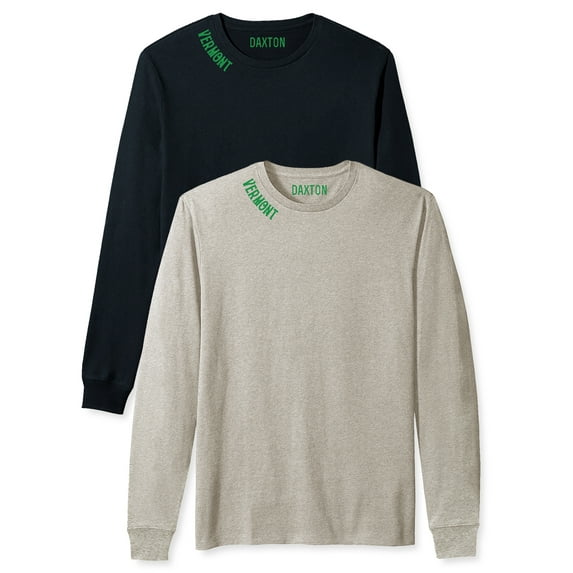 Daxton Premium Vermont Men Long Sleeves T Shirt Ultra Soft Medium Weight Cotton, 2Pk Black Green Oat Green XS