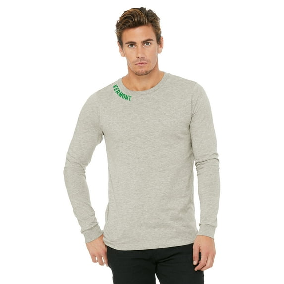 Daxton Premium Vermont Men Long Sleeves T Shirt Ultra Soft Medium Weight Cotton, Oat Tee Green Letters Small