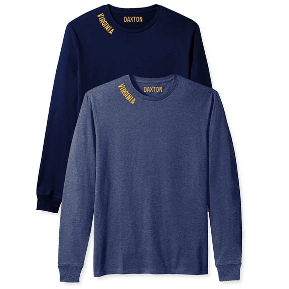 Daxton Premium Virginia Men Long Sleeves T Shirt Ultra Soft Medium Weight Cotton, 2Pk Navy Gold HNavy Gold Large