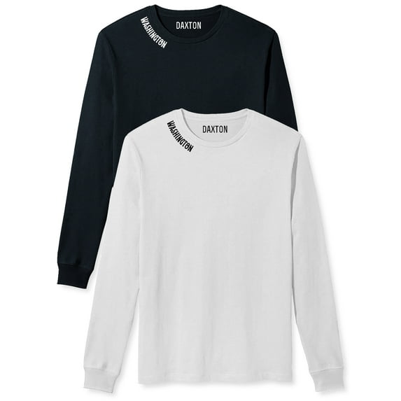 Daxton Premium Washington Men Long Sleeves T Shirt Ultra Soft Medium Weight Cotton, 2Pk Black White White Black Small