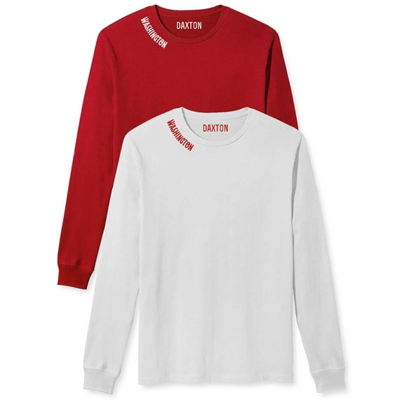 Daxton Premium Washington Men Long Sleeves T Shirt Ultra Soft Medium Weight Cotton, 2Pk Red White White Red 2XL