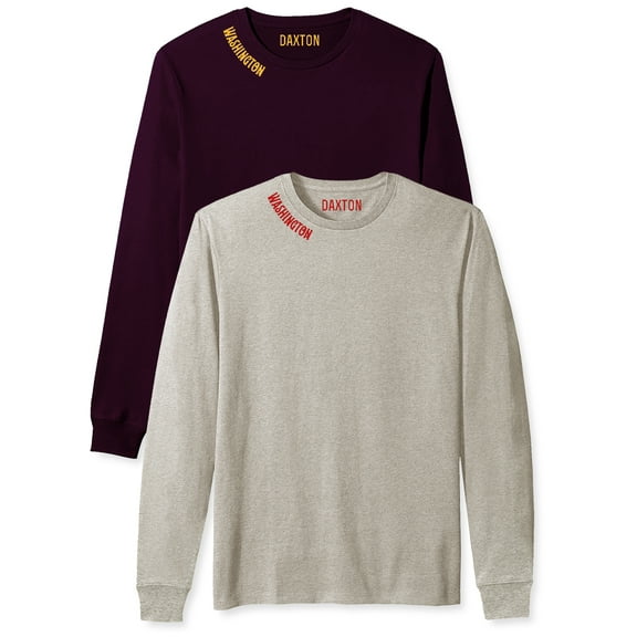 Daxton Premium Washington Men Long Sleeves T Shirt Ultra Soft Medium Weight Cotton, 2Pk Wine Gold Oat Red XS