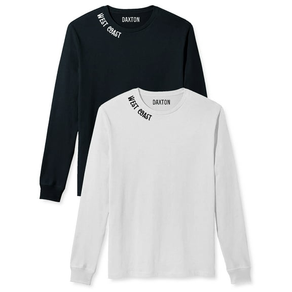 Daxton Premium West Coast Men Long Sleeves T Shirt Ultra Soft Medium Weight Cotton, 2Pk Black White White Black 2XL