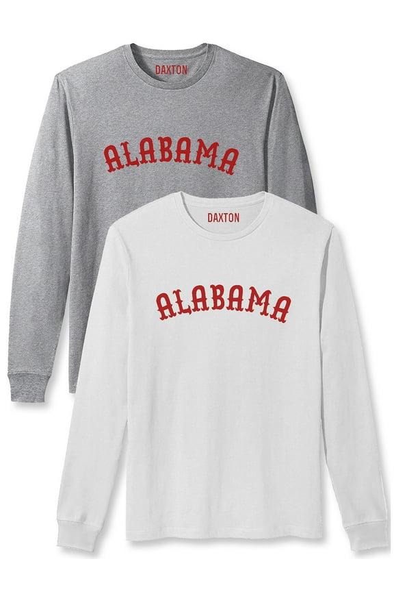 Retro Alabama Arch Font Long Sleeves T Shirt Soft Medium Weight Cotton, 2Pk Hgray Red White Red, 1XL