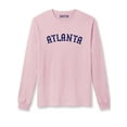 thumbnail image 1 of Daxton Retro Atlanta Arch Font Long Sleeves T Shirt Soft Medium Weight Cotton, Pink Tee Navy Font, L, 1 of 2