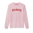 thumbnail image 1 of Daxton Retro Atlanta Arch Font Long Sleeves T Shirt Soft Medium Weight Cotton, Pink Tee Red Font, S, 1 of 2