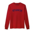 thumbnail image 1 of Daxton Retro Atlanta Arch Font Long Sleeves T Shirt Soft Medium Weight Cotton, Red Tee Navy Font, XS, 1 of 2