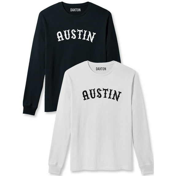 Daxton Retro Austin Arch Font Long Sleeves T Shirt Soft Medium Weight Cotton, 2Pk Black White White Black, L