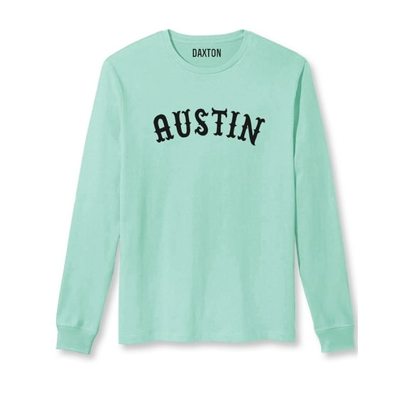 Daxton Retro Austin Arch Font Long Sleeves T Shirt Soft Medium Weight Cotton, Mint Tee Black Font, 3XL