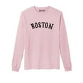 thumbnail image 1 of Daxton Retro Boston Arch Font Long Sleeves T Shirt Soft Medium Weight Cotton, Pink Tee Black Font, XS, 1 of 2