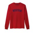 thumbnail image 1 of Daxton Retro Boston Arch Font Long Sleeves T Shirt Soft Medium Weight Cotton, Red Tee Navy Font, M, 1 of 2