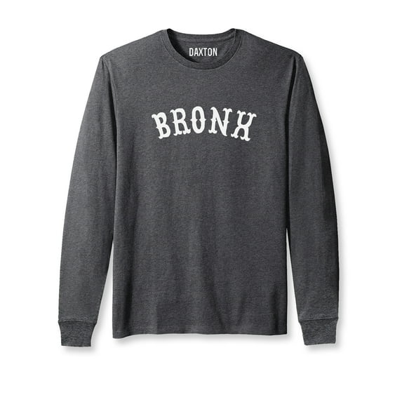 Daxton Retro Bronx Arch Font Long Sleeves T Shirt Soft Medium Weight Cotton, Heather Charcoal Tee White Font, XS