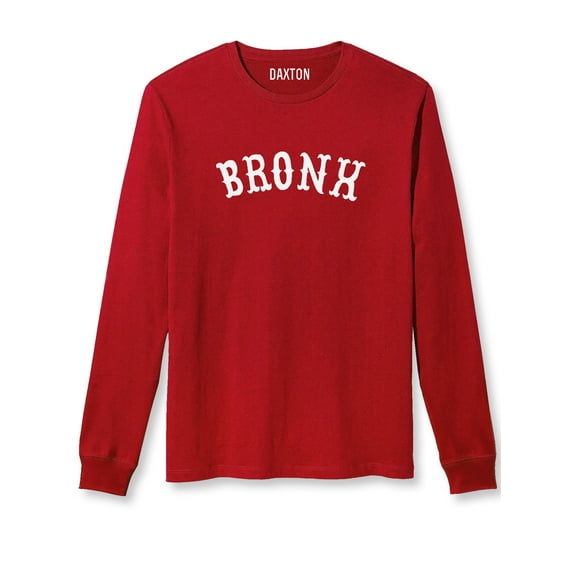 Daxton Retro Bronx Arch Font Long Sleeves T Shirt Soft Medium Weight Cotton, Red Tee White Font, M